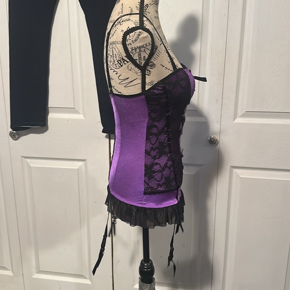 BodyRage Intimates Purple and Black Corset & Garter Bodysuit - Picture 5 of 11